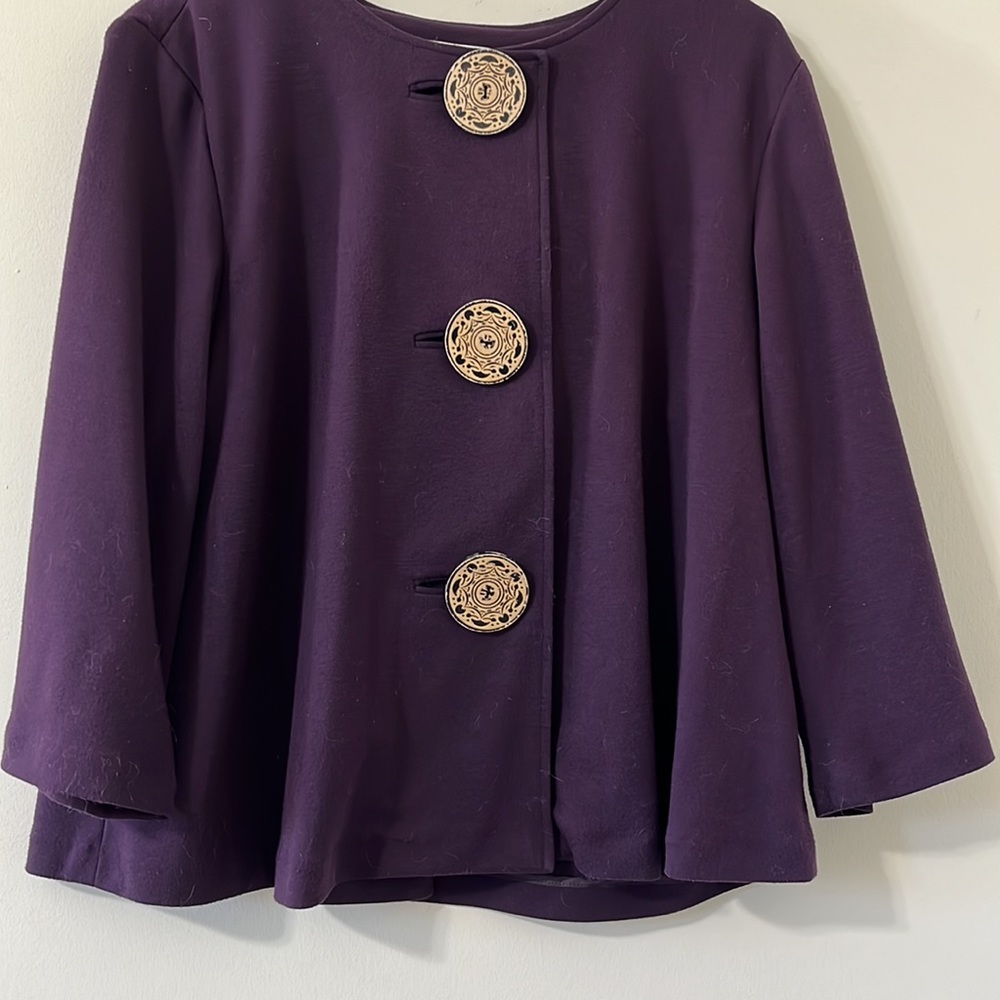 Coldwater Creek Purple Button 3/4 Sleeve Cropped Cape Style Knit Coat Size Large - Picture 3 of 7